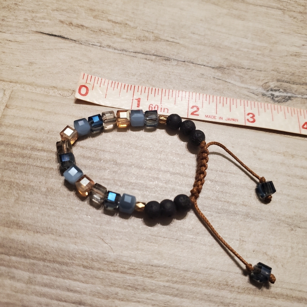 Essential Oil Diffuser Bracelet Glass Stones Lava Rock Adjustable Brown Blue - Picture 4 of 4